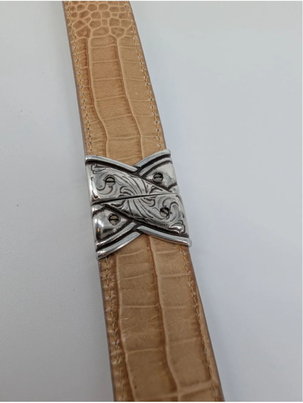 Brighton B40032 Reversible White Tan Croc Embossed Leather Belt XL 36